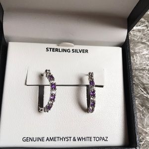 Amethyst and white topaz hoops! Sterling silver